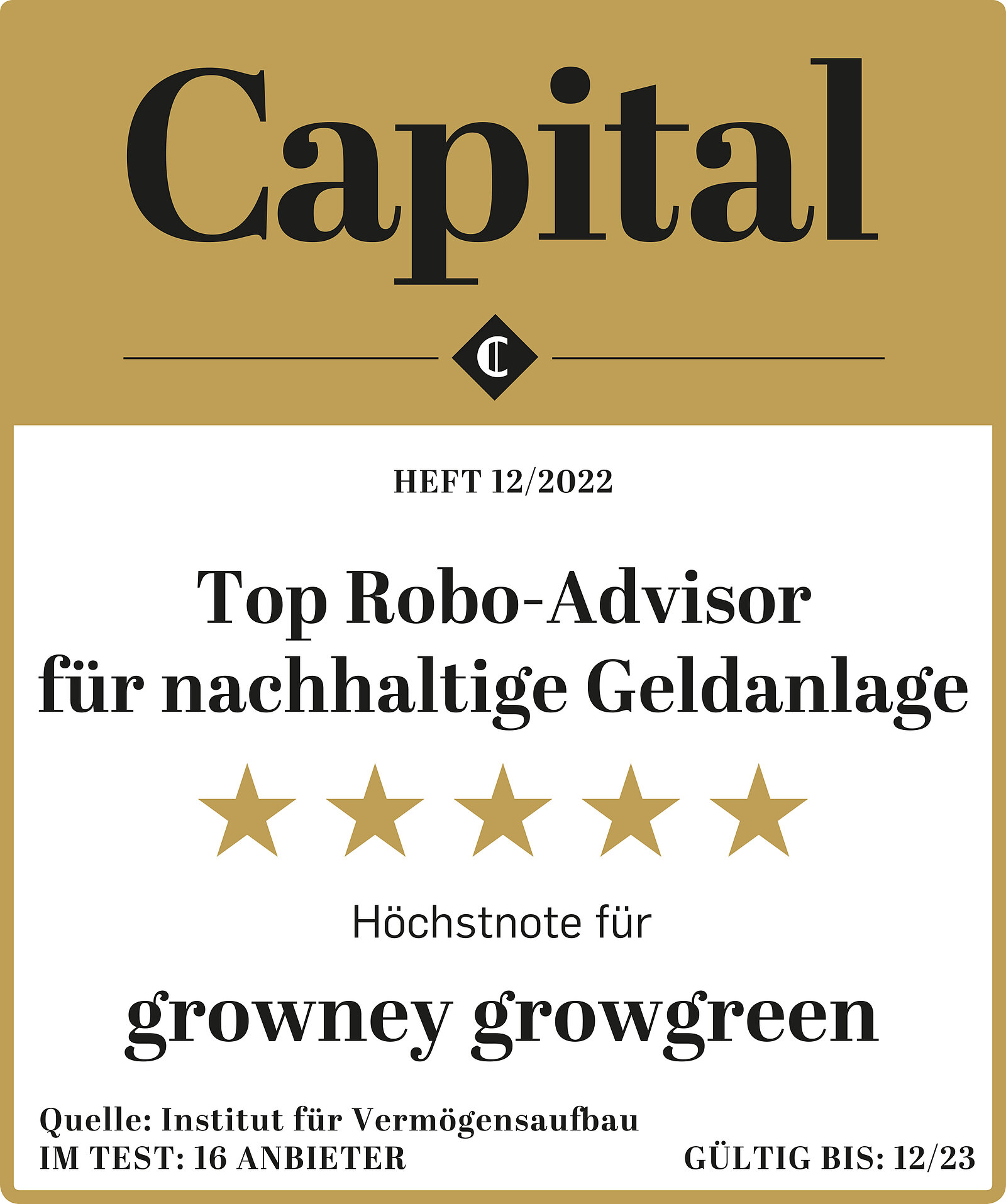 Ausgezeichnet-Siegel von Capital: ESG-Produktqualität von growney